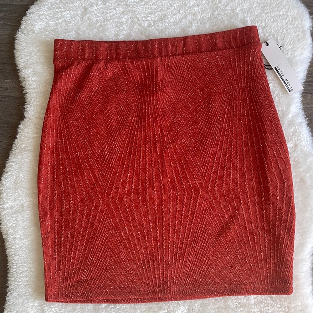 Rust Sparkly Pencil Miniskirt